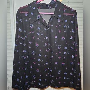 Vintage Y2K Women's Shirt Top Large The Limited Floral Black Sheer See Through